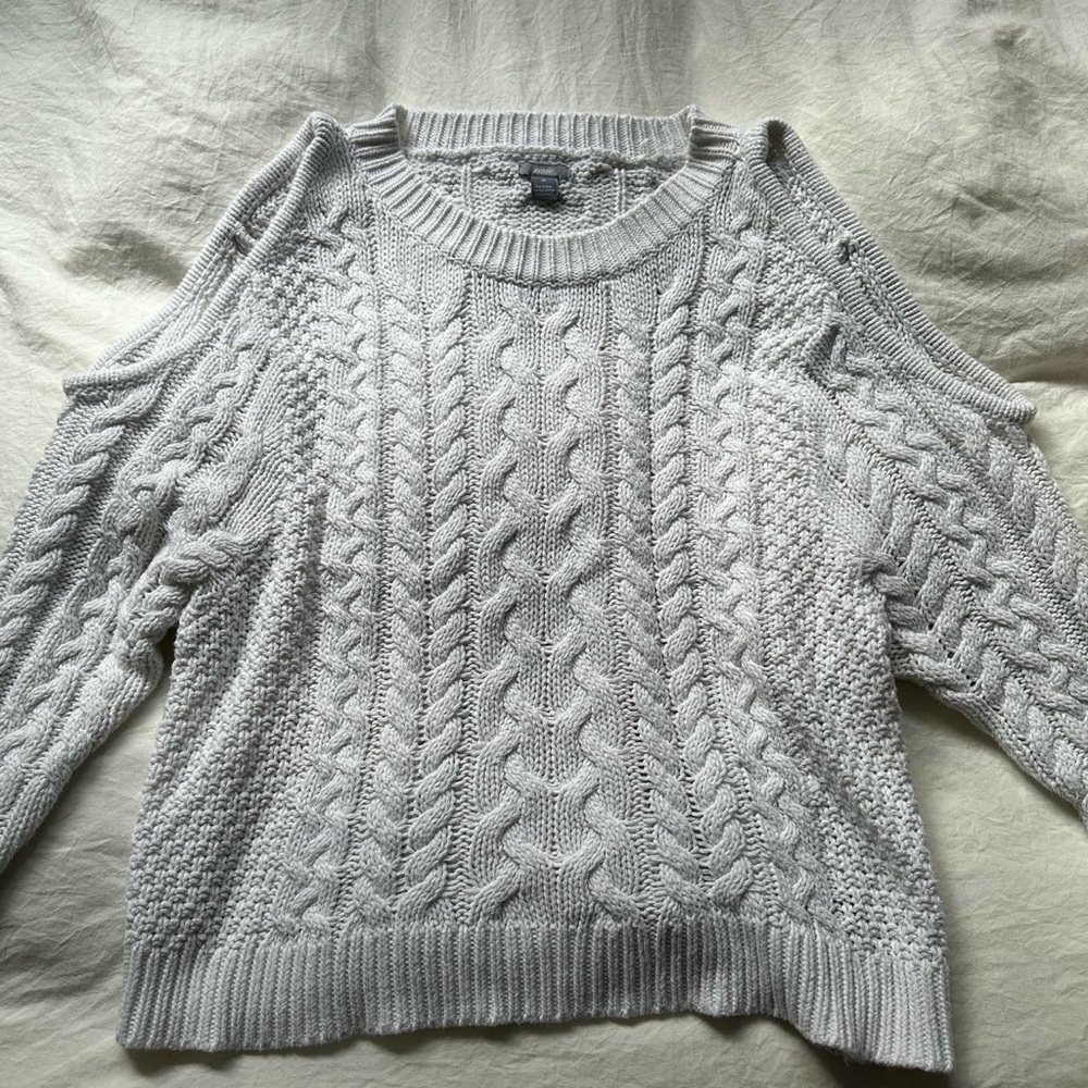 Aeries white open shoulder knit sweater